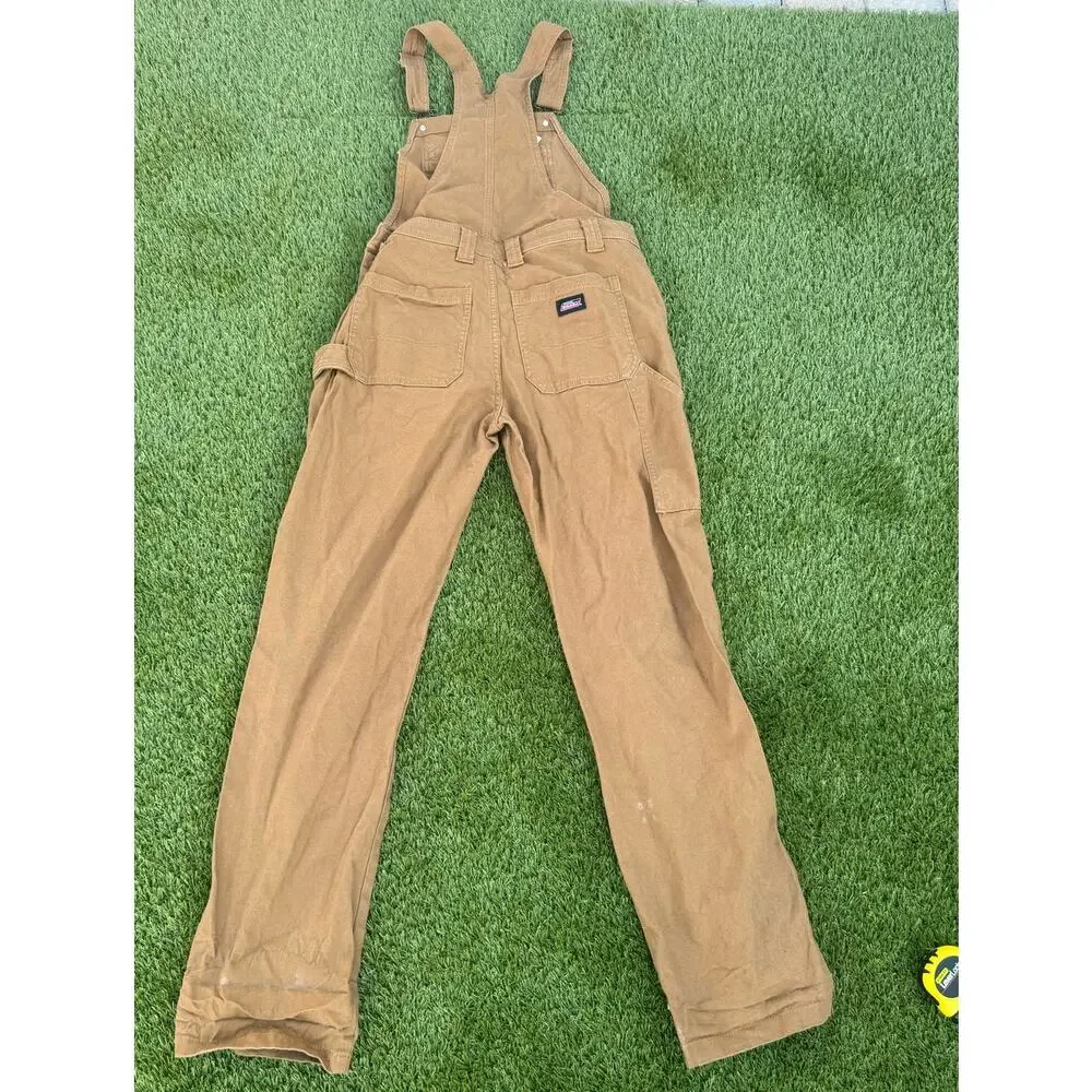 Dickies Brown Duck Canvas Bib Overalls Mens Small Workwear Utility P373916